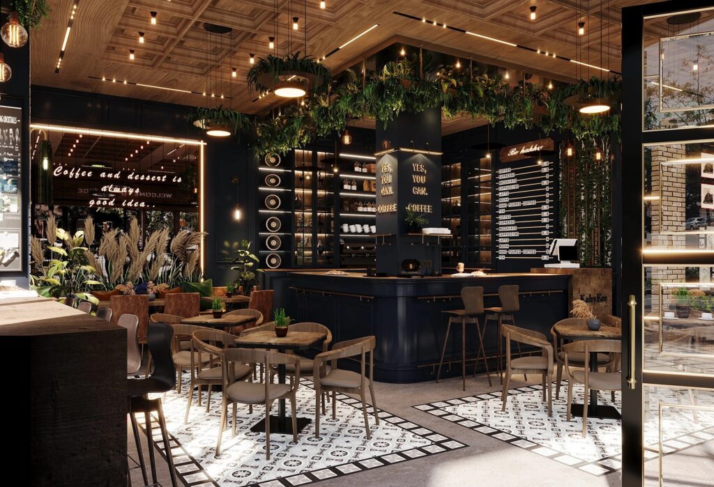Industrial Coffee Shop Interior Concept Wooden Coffee Shop Furniture